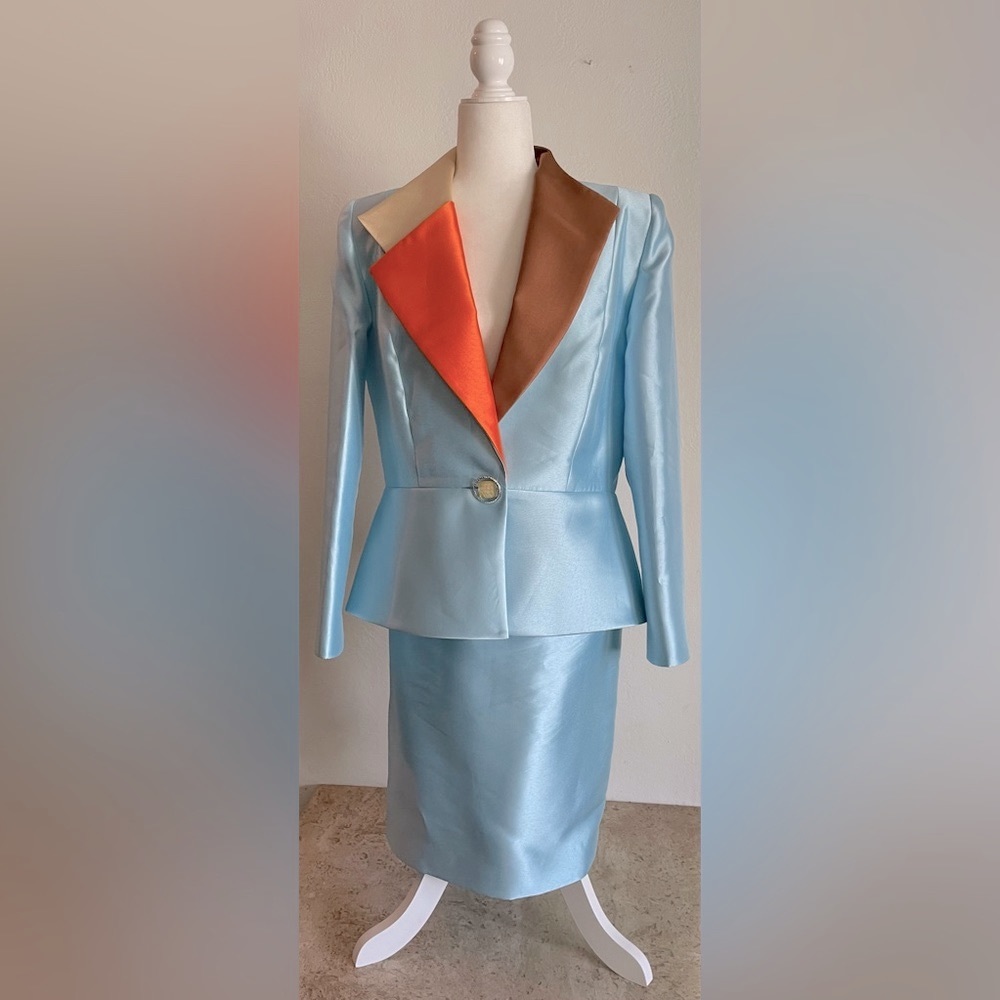 Lily & Taylor 2 Piece Blazer w/ Glitter Gem Button and Pencil Skirt Church Set